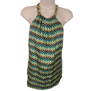 Pure Silk Milly Of New York Green And Brown Chain Neck Halter Top Vintage Size 6